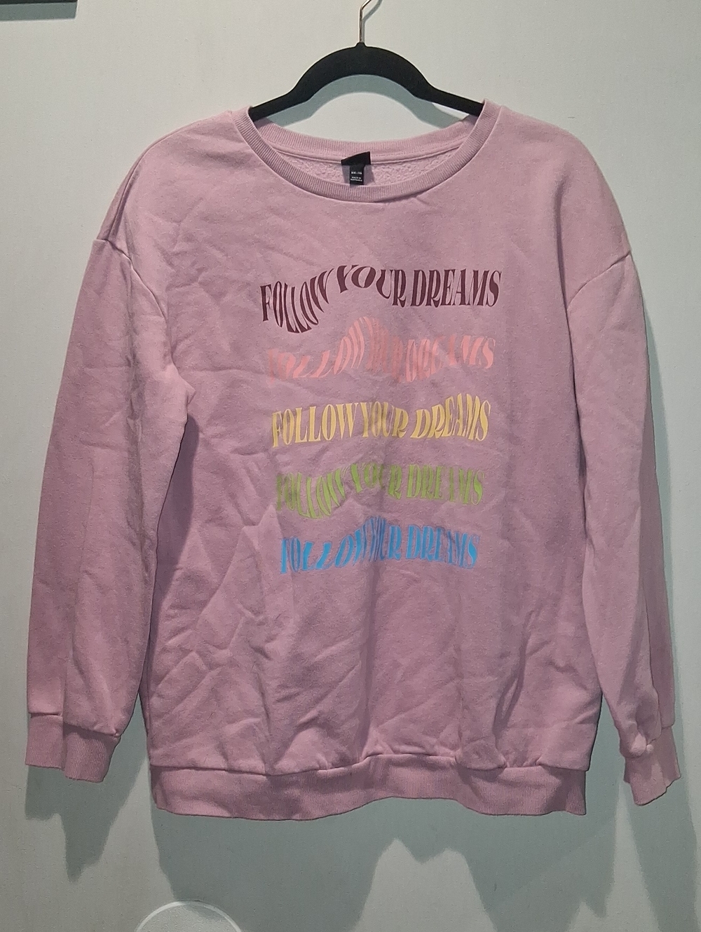 art class Pink Crewneck Sweatshirt with Rainbow "Follow Your Dreams" Graphic